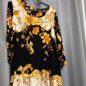 JM Collection Black Dress with Orange Floral Design